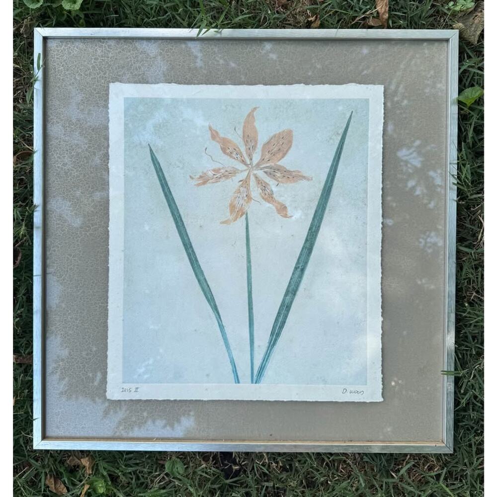 D. Wood Botanical Print – Iris II – Vintage Framed Floral Artwork – 20” x 20”